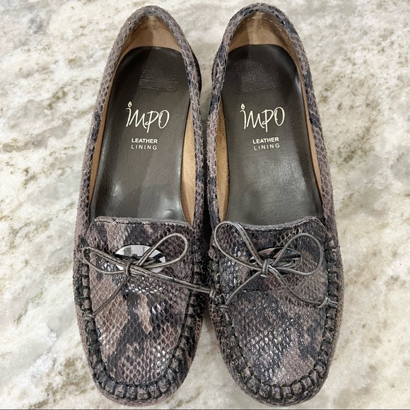 Impo Betty Brown Snake Print Leather Embossed Driving Loafer Flats Size 5.5 - Picture 4 of 10